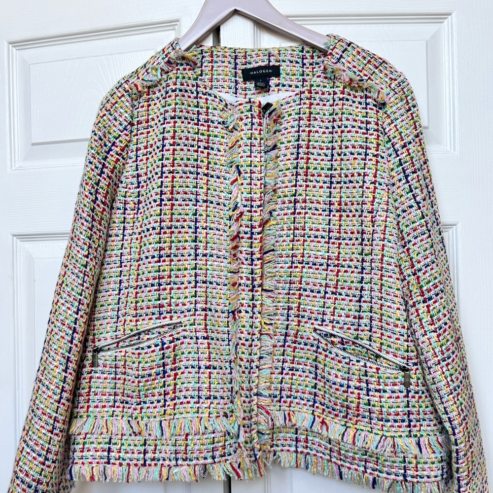 Halogen Bouclé Jacket with Zipper - SZ:  L